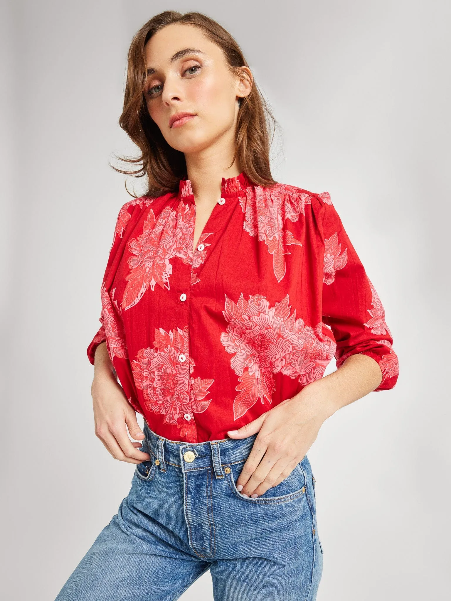 Francesca Top in Crimson Floral sold by MILLE