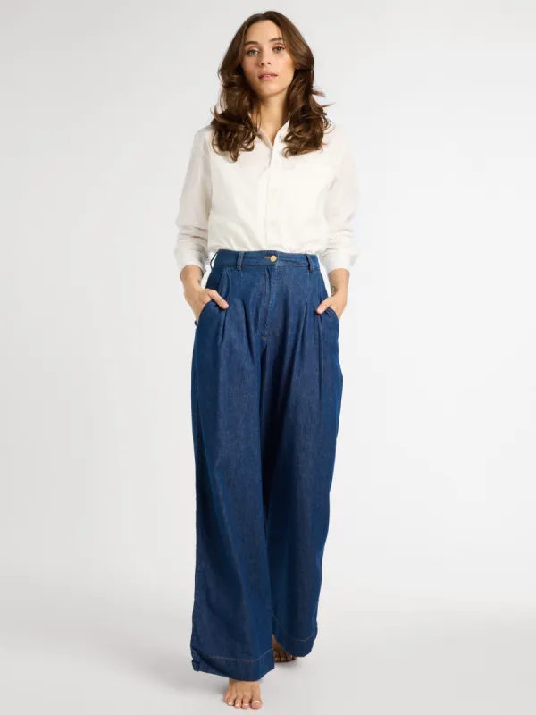 Hepburn Pant in Greenwich sold by MILLE