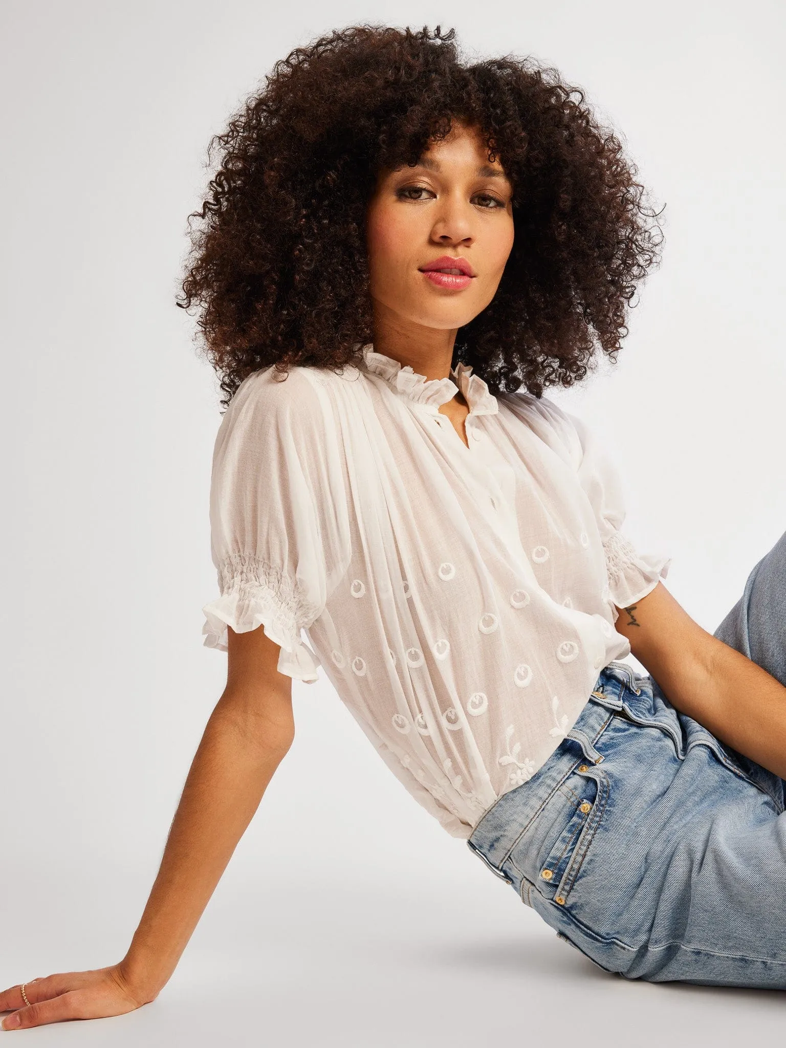 Marnie Top in White Petal Embroidery sold by MILLE