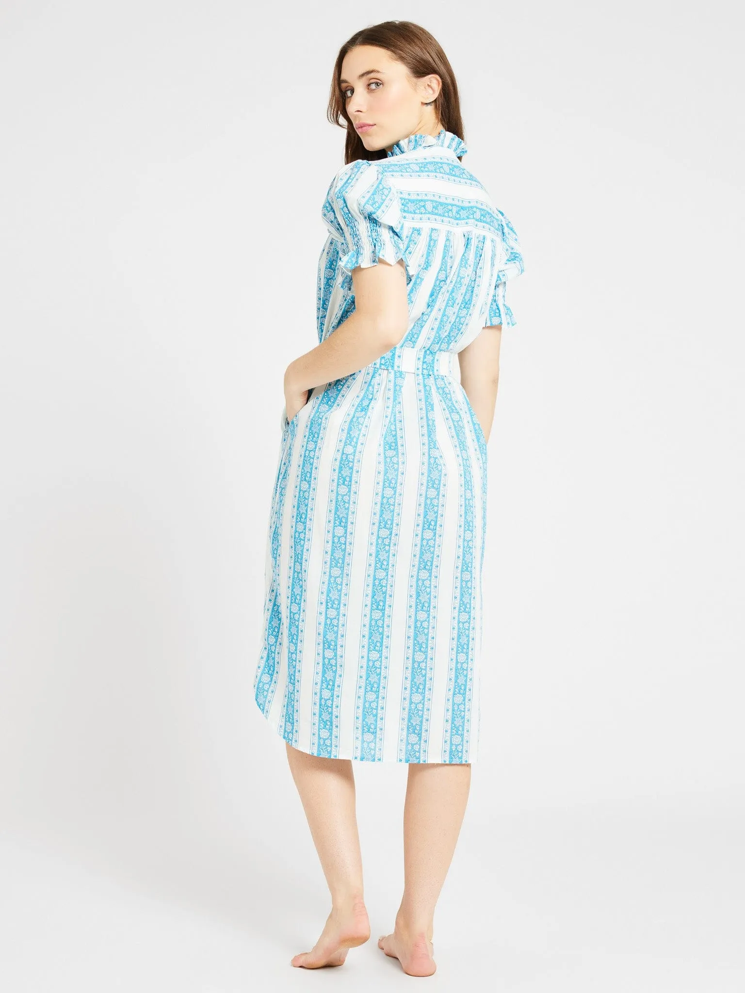 Vera Dress in Aqua Jaipur Stripe sold by MILLE product image thumbnail 4