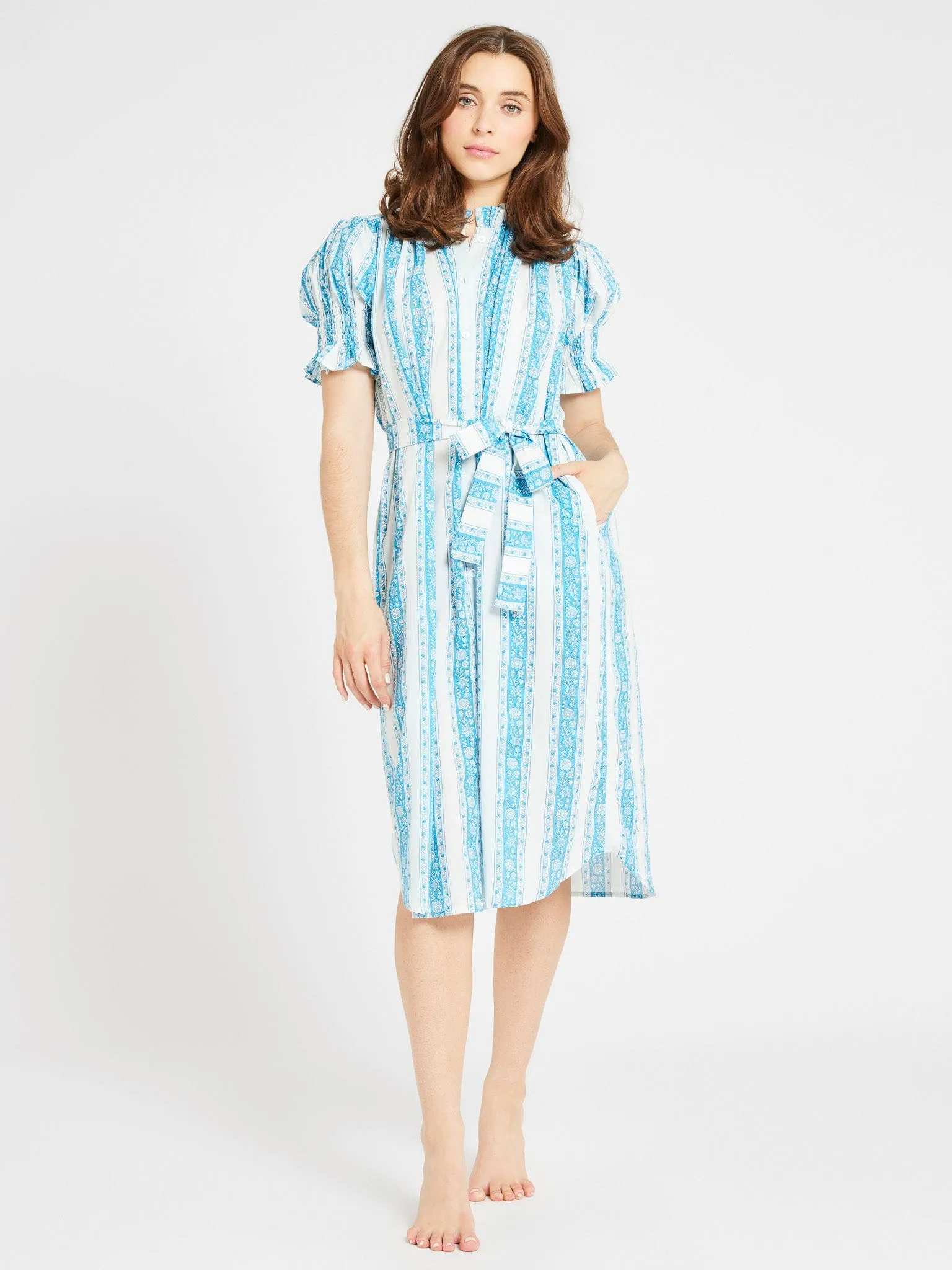 Vera Dress in Aqua Jaipur Stripe sold by MILLE