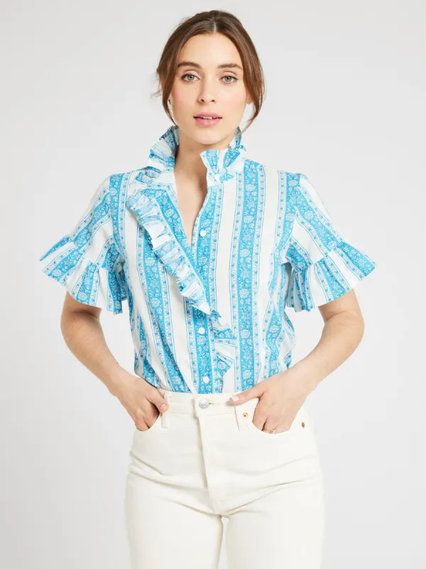 Vanessa Top in Aqua Jaipur Stripe sold by MILLE