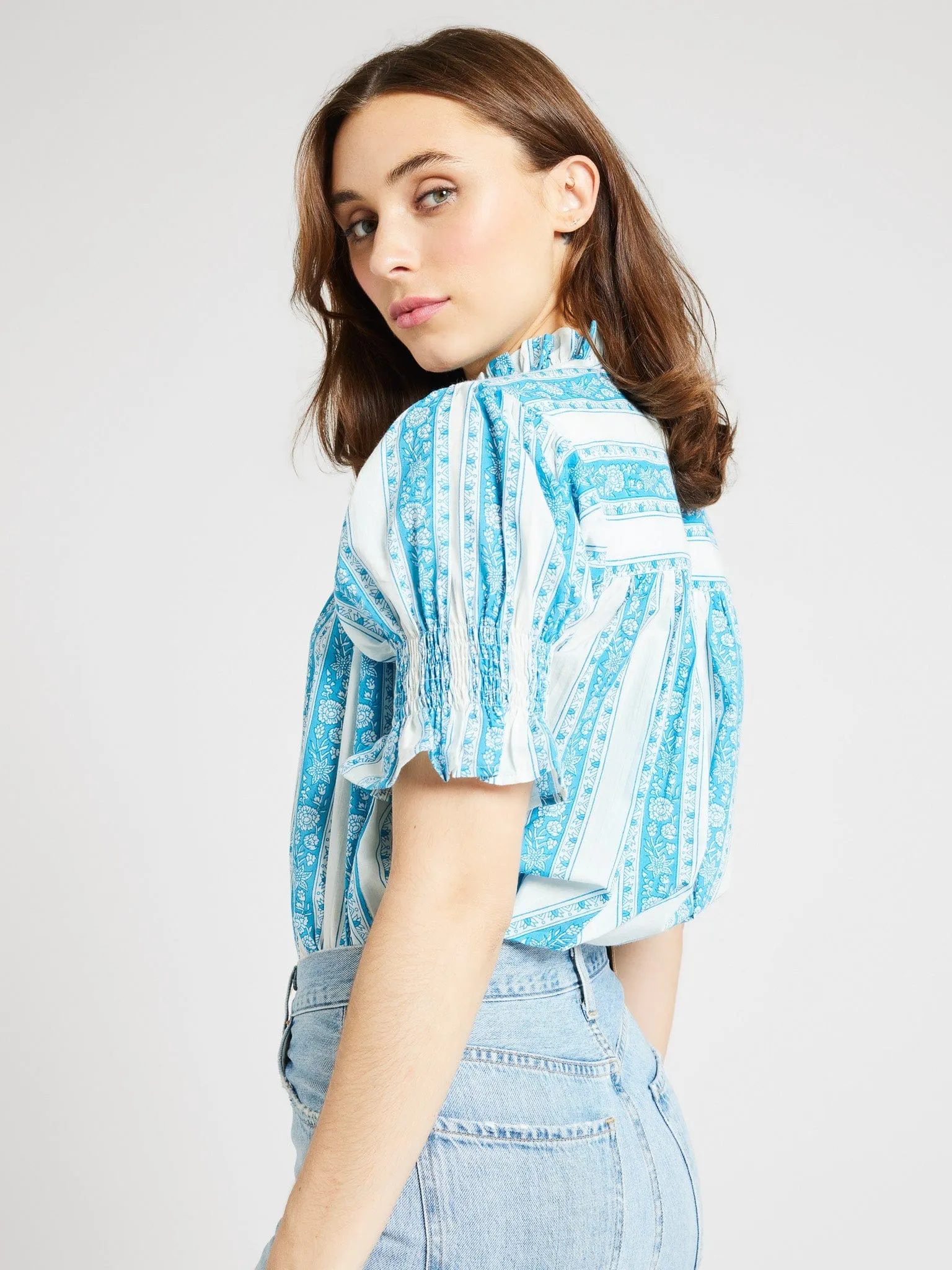 Marnie Top in Aqua Jaipur Stripe sold by MILLE product image thumbnail 4