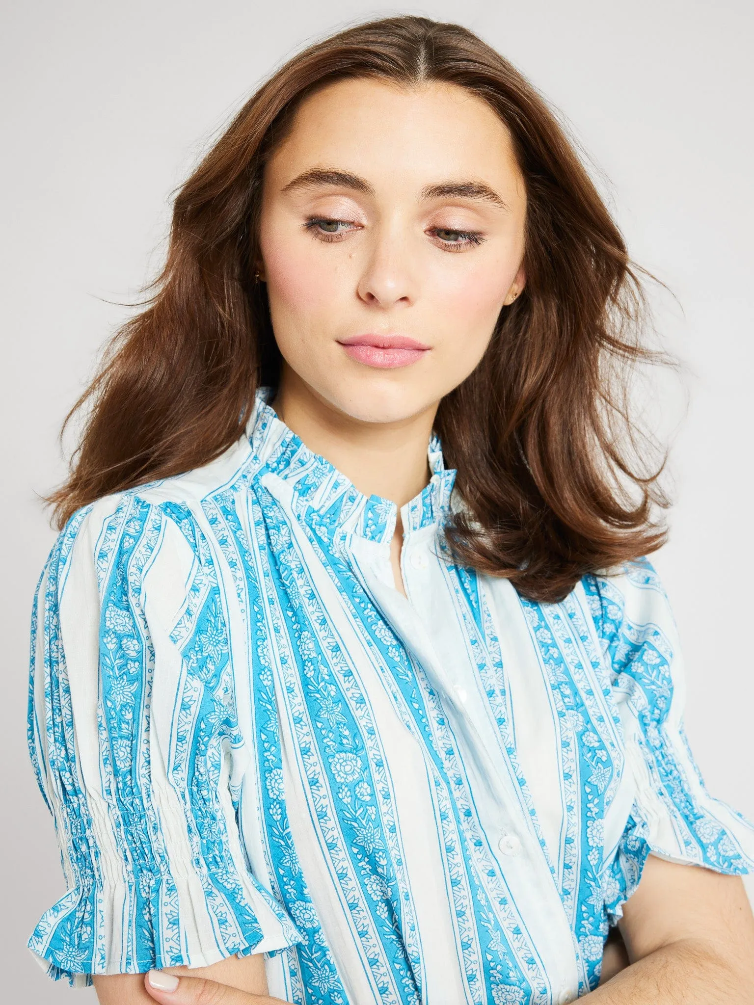 Marnie Top in Aqua Jaipur Stripe sold by MILLE product image thumbnail 5