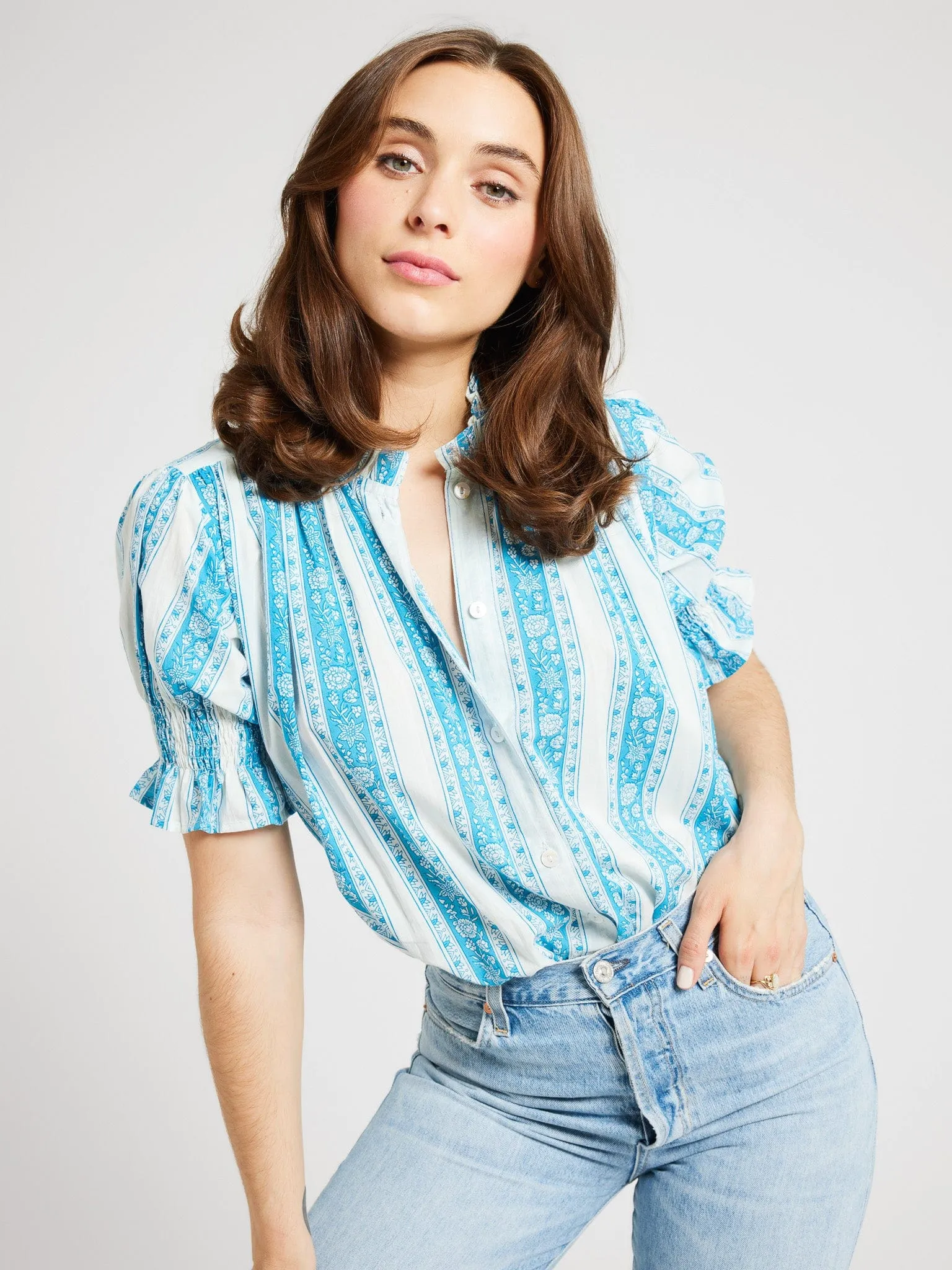 Marnie Top in Aqua Jaipur Stripe sold by MILLE product image thumbnail 3