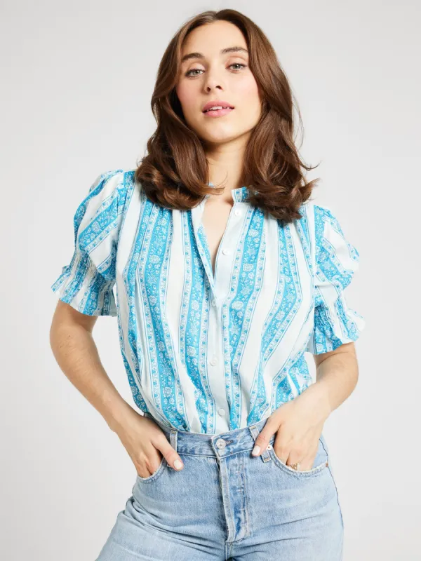 Marnie Top in Aqua Jaipur Stripe sold by MILLE