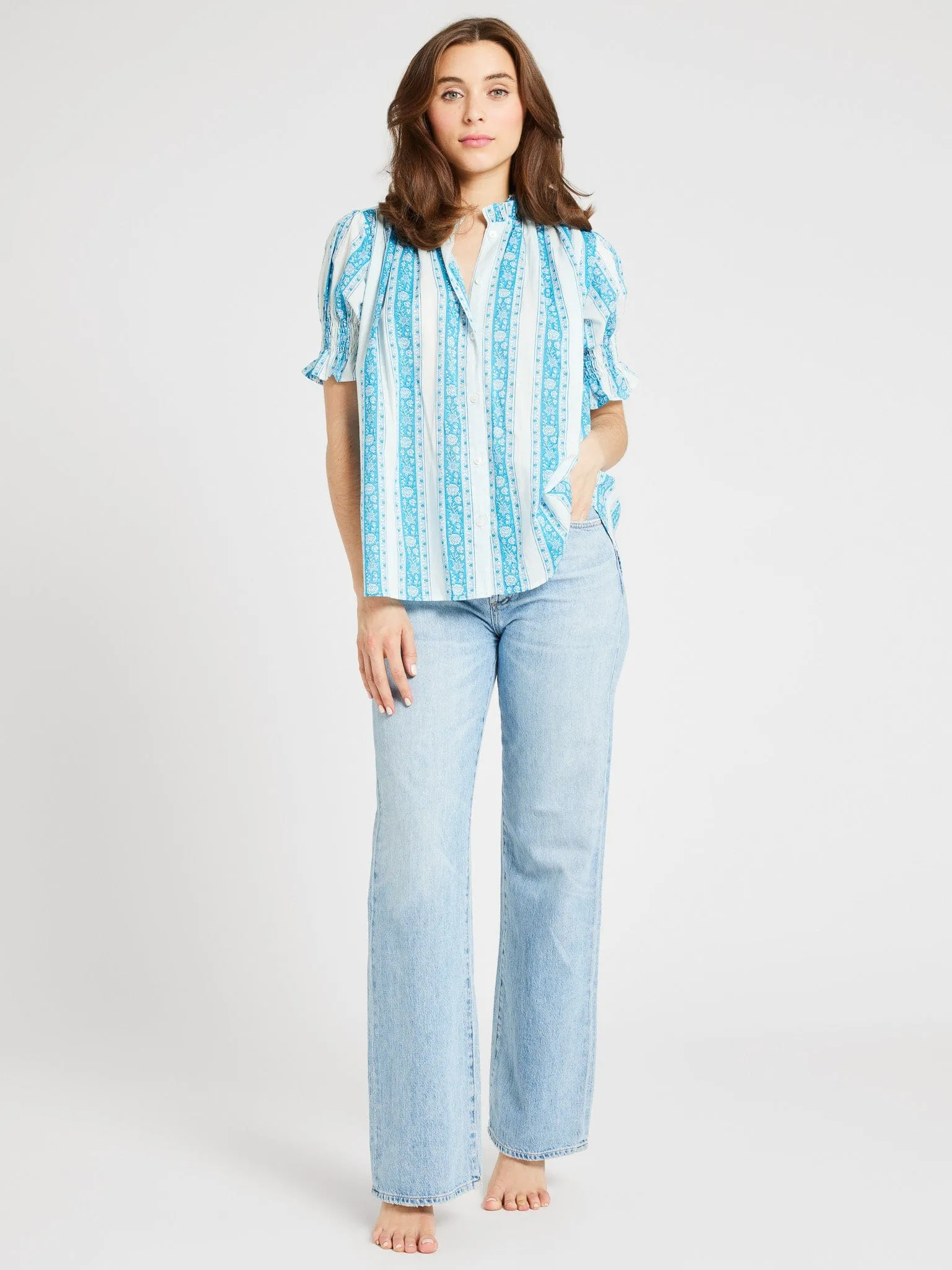Marnie Top in Aqua Jaipur Stripe sold by MILLE product image thumbnail 2