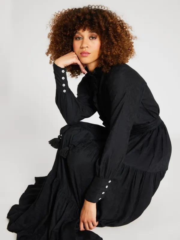 Valentina Dress in Black Jacquard sold by MILLE