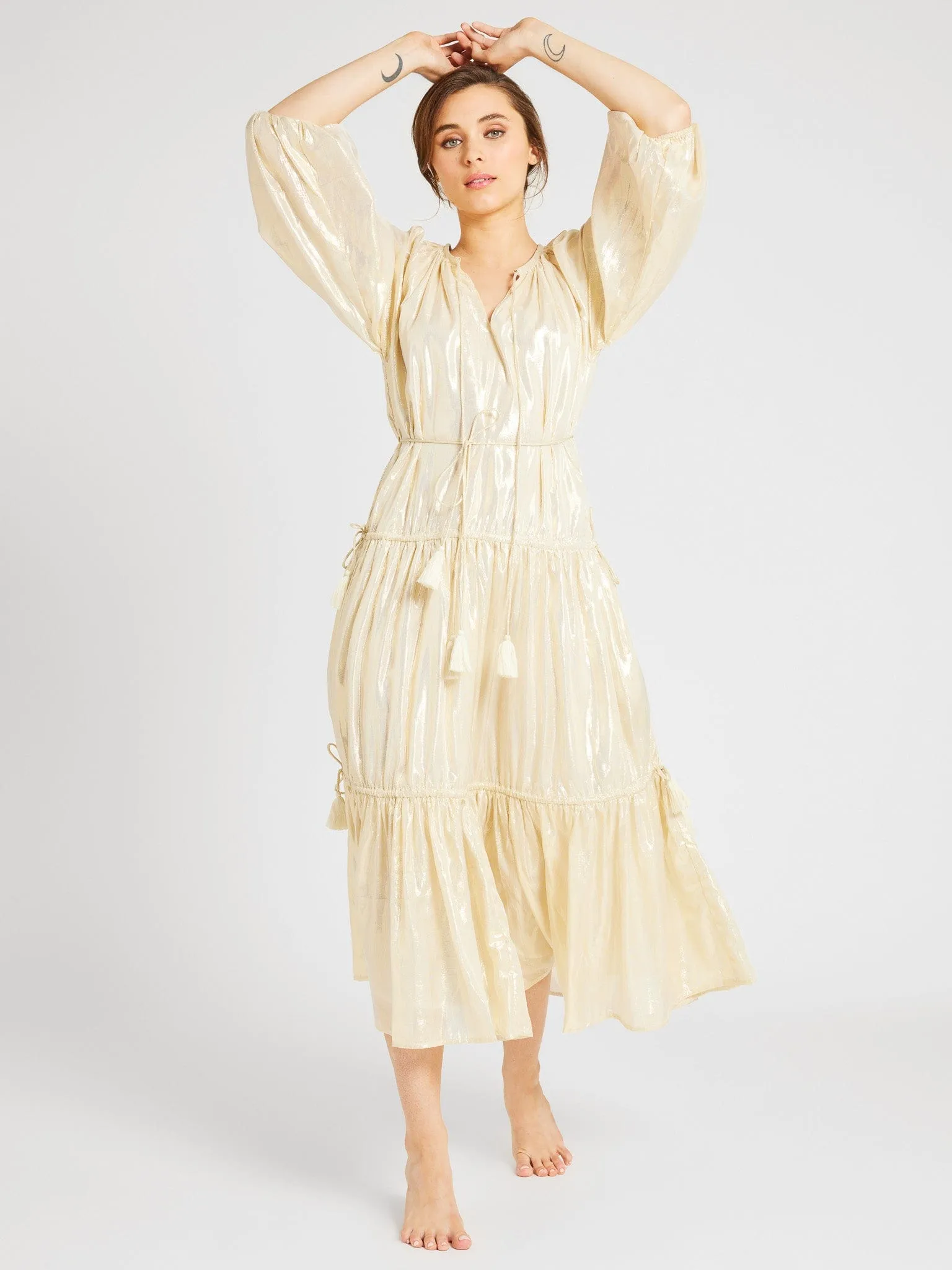 Natalia Dress in Gold Lamé sold by MILLE