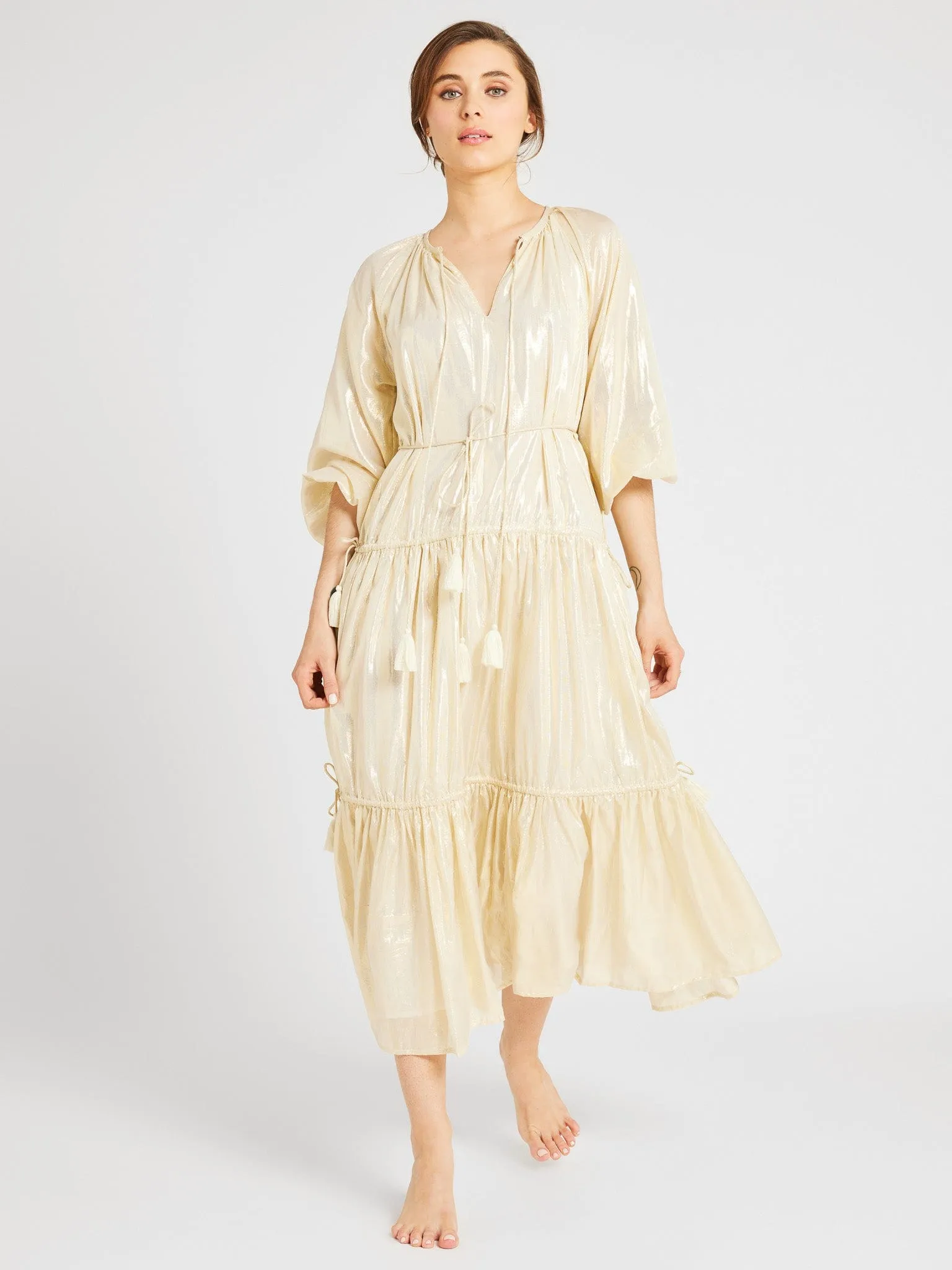 Natalia Dress in Gold Lamé sold by MILLE product image thumbnail 2