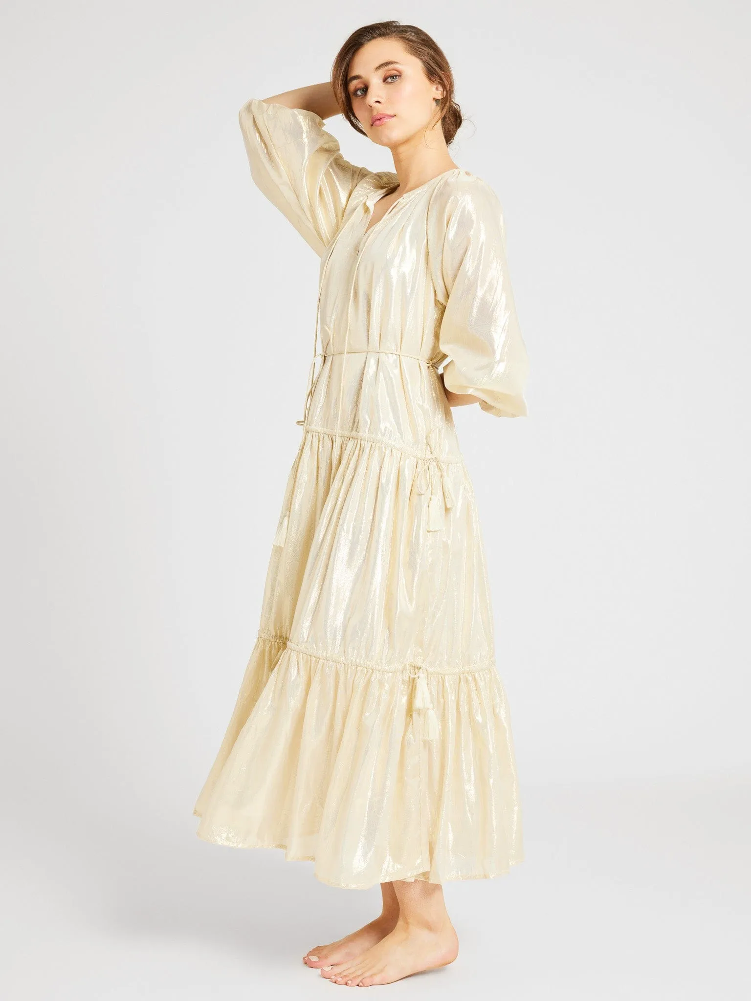 Natalia Dress in Gold Lamé sold by MILLE product image thumbnail 4