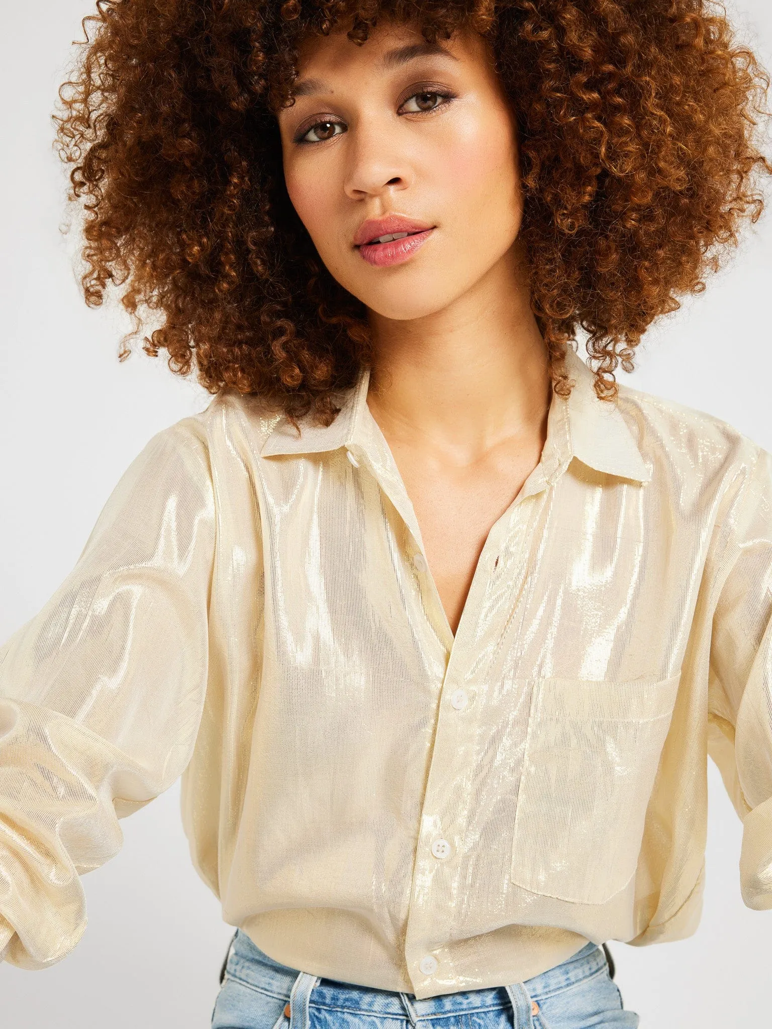 Sofia Top in Gold Lamé sold by MILLE