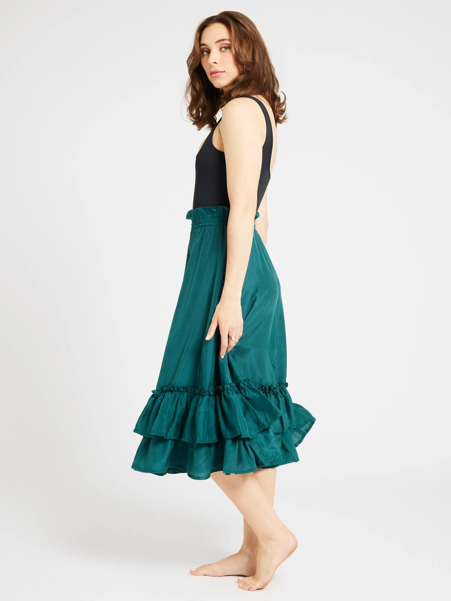 Rosalia Skirt in Emerald Silk sold by MILLE product image thumbnail 3