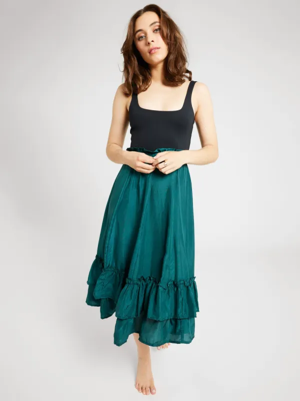 Rosalia Skirt in Emerald Silk sold by MILLE