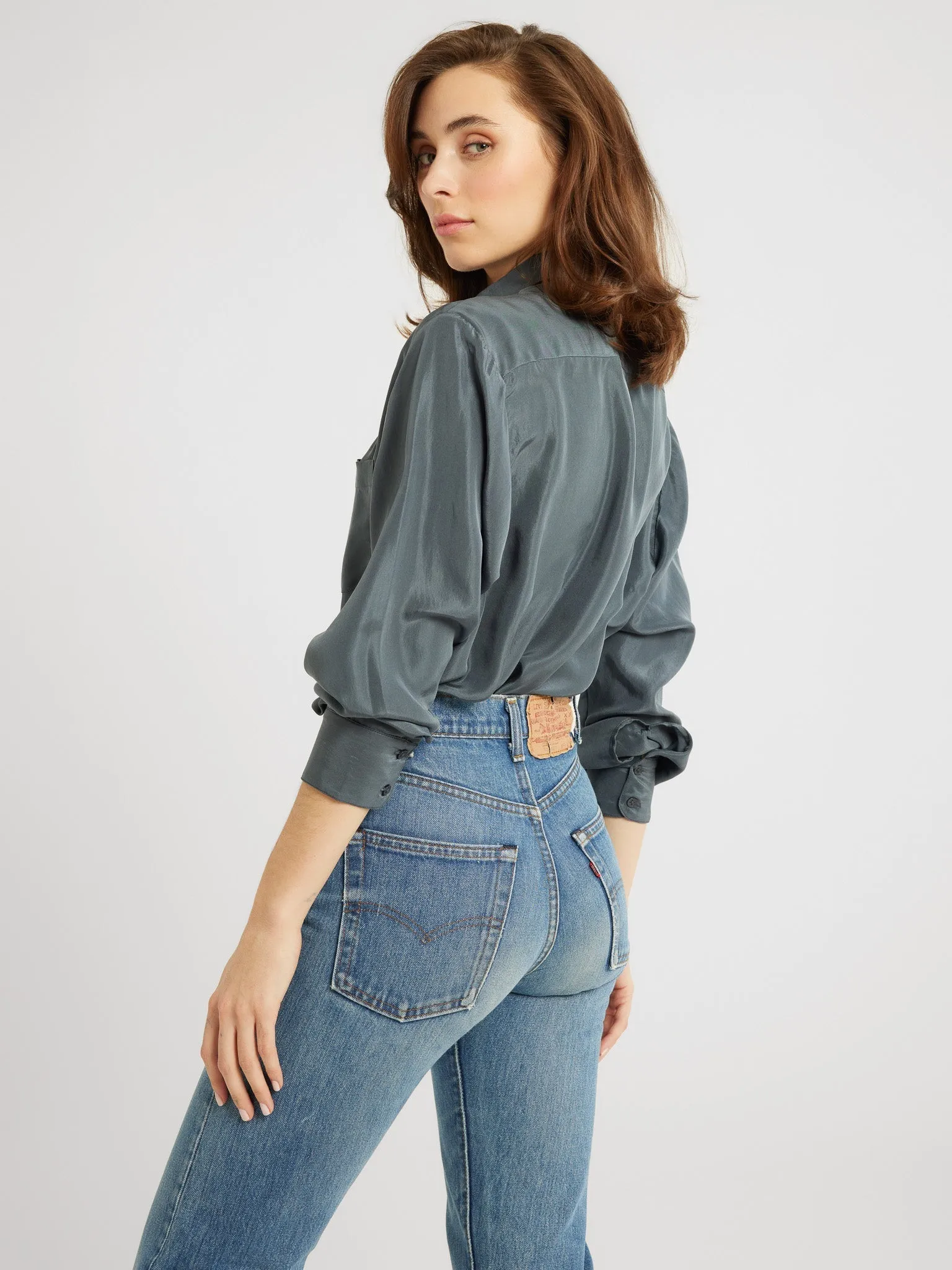 Sofia Top in Navy Washed Silk sold by MILLE product image thumbnail 3