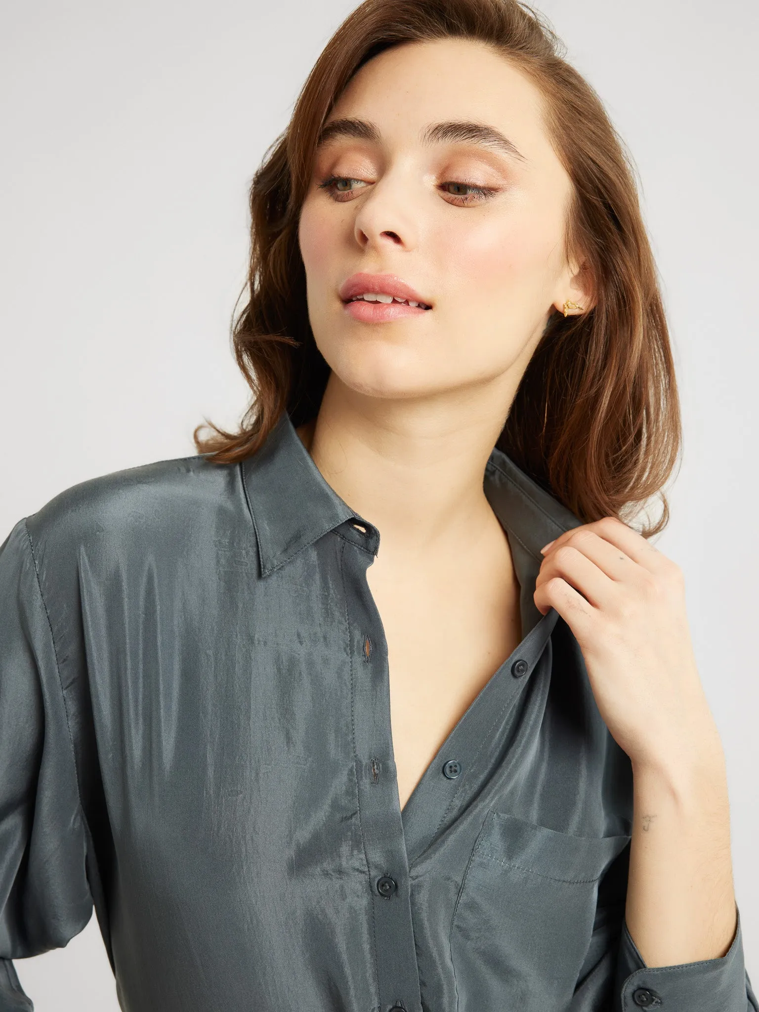 Sofia Top in Navy Washed Silk sold by MILLE product image thumbnail 5