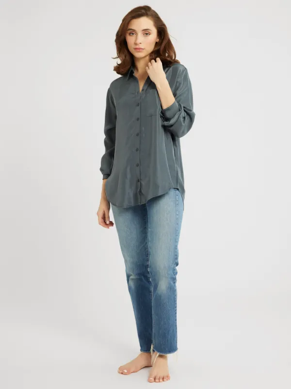 Sofia Top in Navy Washed Silk sold by MILLE