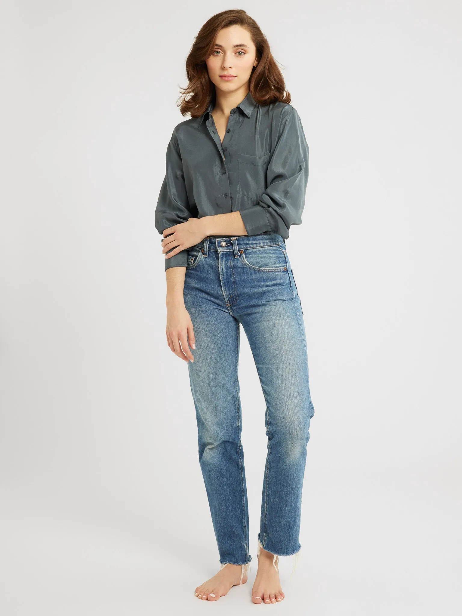 Sofia Top in Navy Washed Silk sold by MILLE product image thumbnail 2