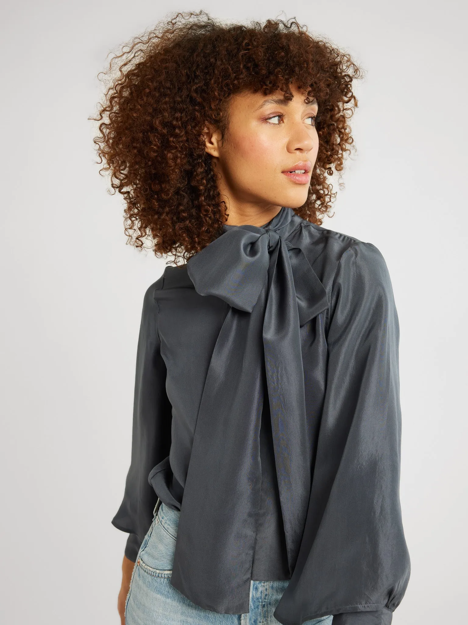 Gigi Top in Navy Washed Silk sold by MILLE