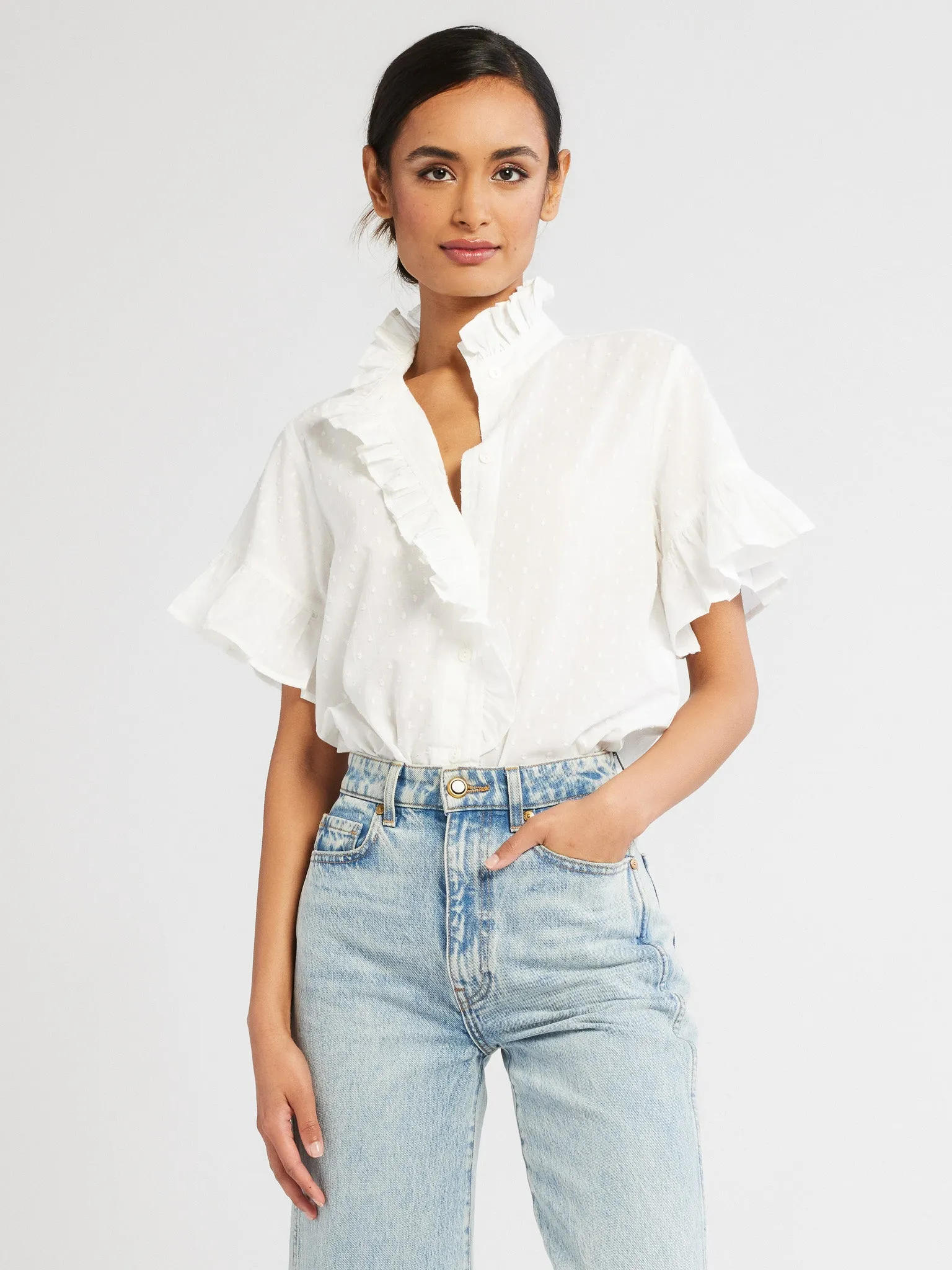 Vanessa Top in Pearl Swiss Dot sold by MILLE