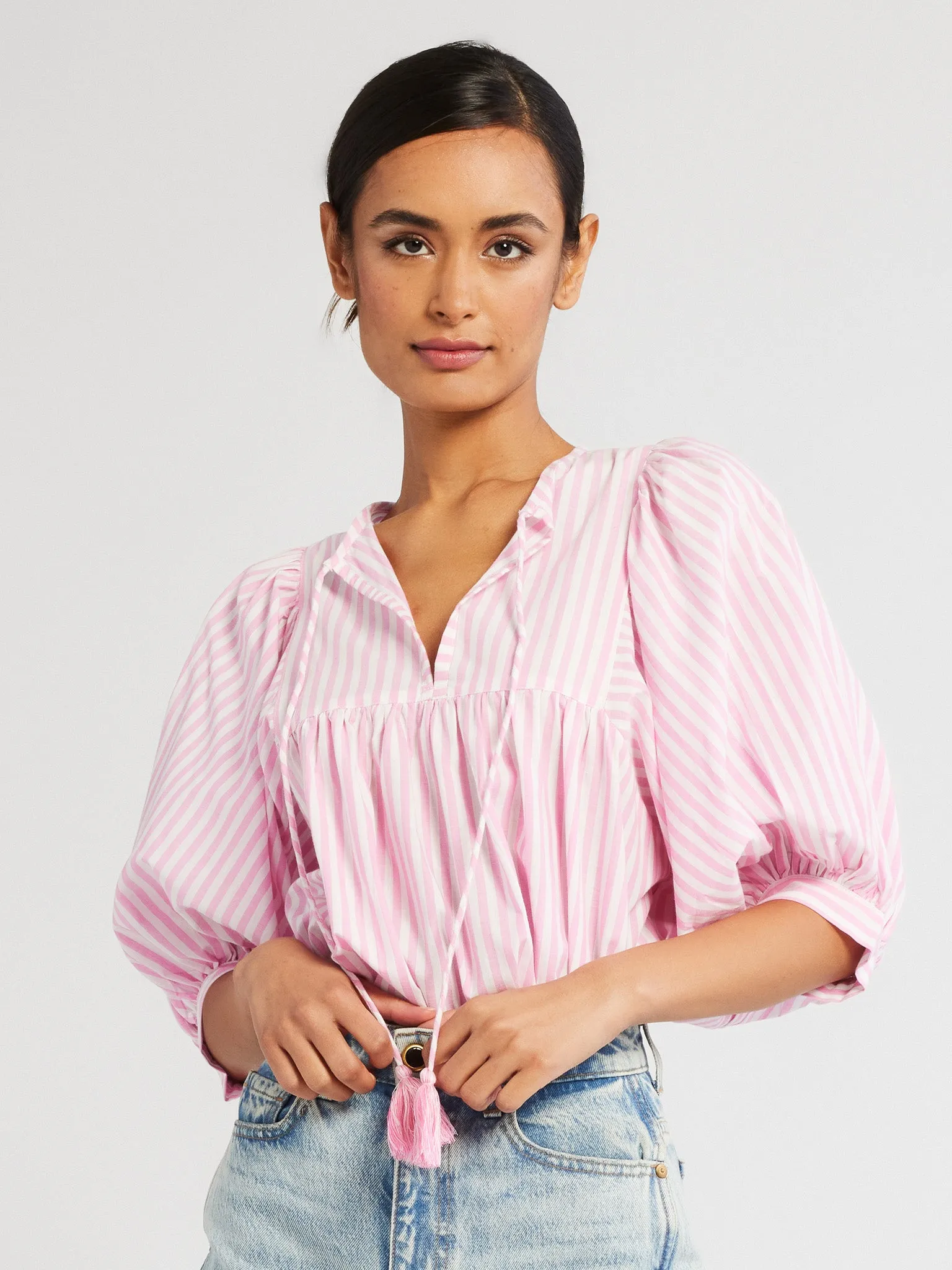 Thalia Top in Bubblegum Stripe sold by MILLE