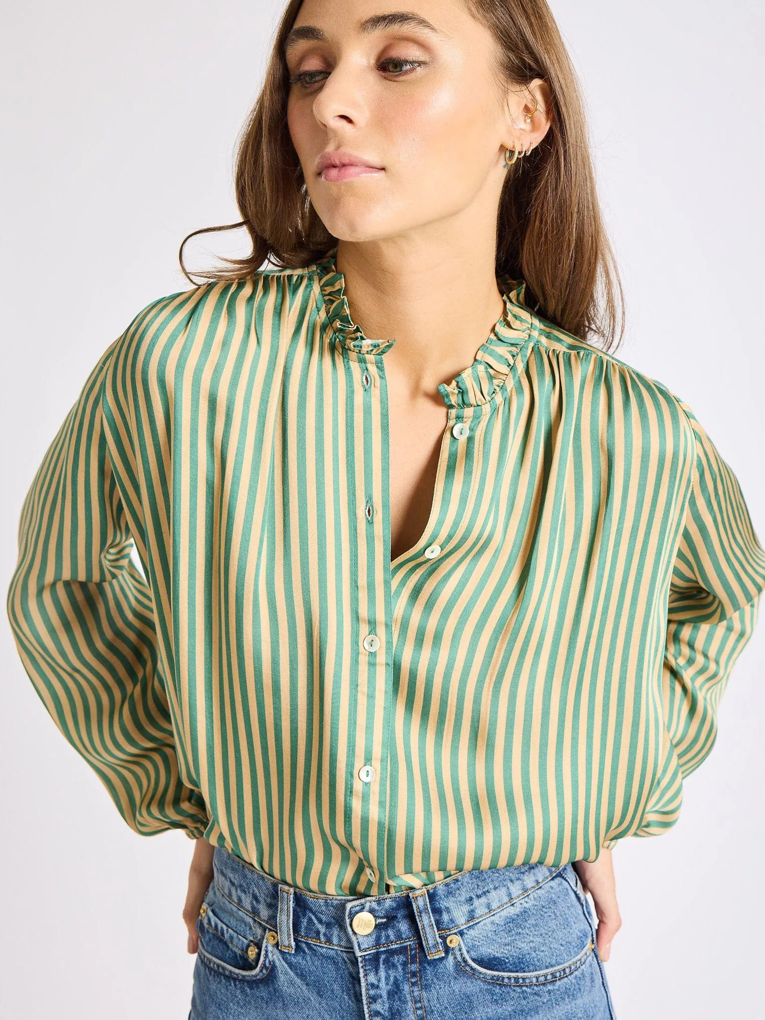 Francesca Top in Almond & Green Stripe sold by MILLE product image thumbnail 4