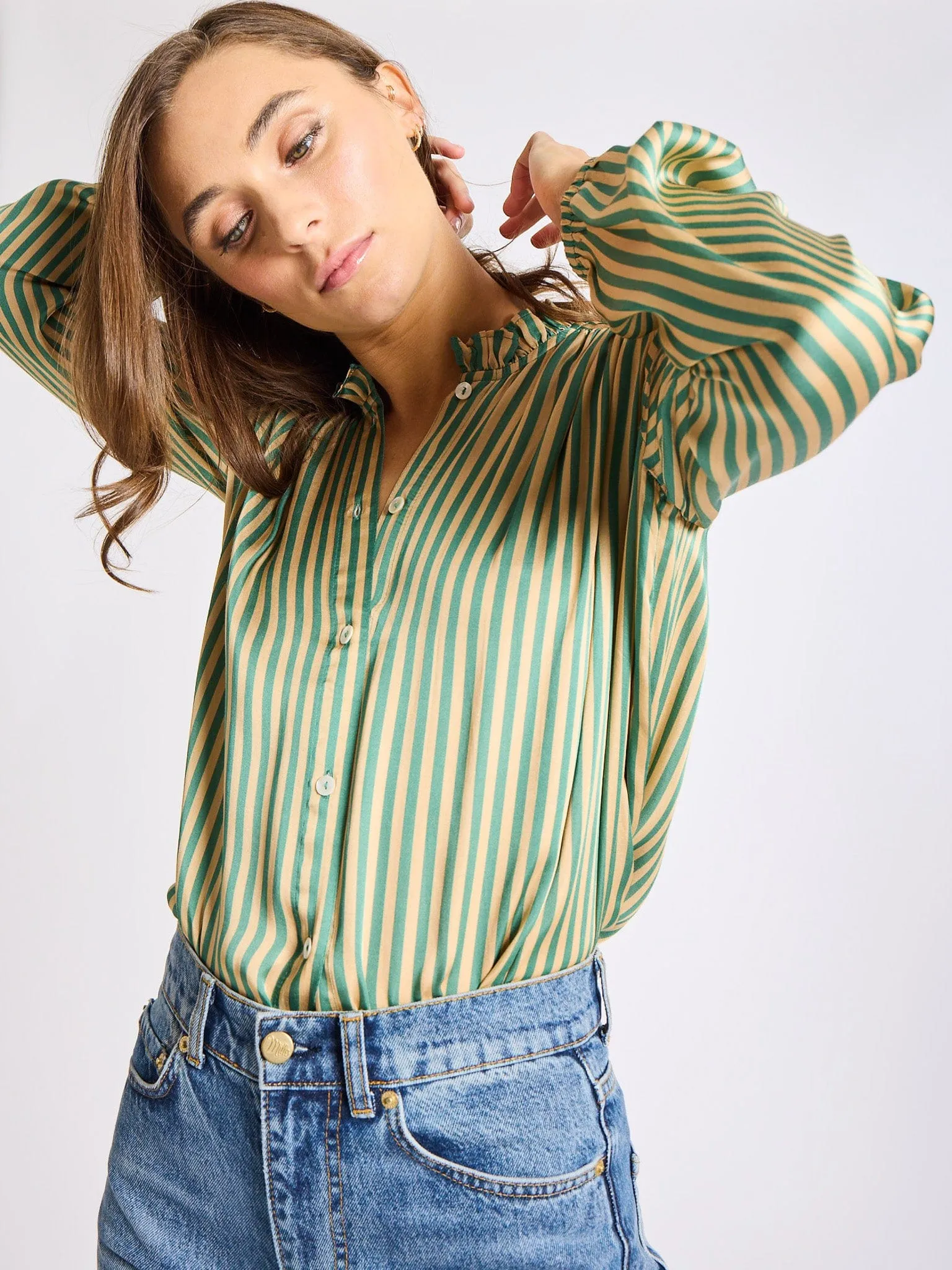 Francesca Top in Almond & Green Stripe sold by MILLE product image thumbnail 5