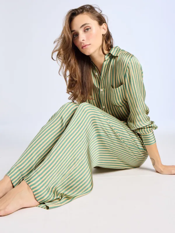 Cara Pant in Almond & Green Stripe sold by MILLE