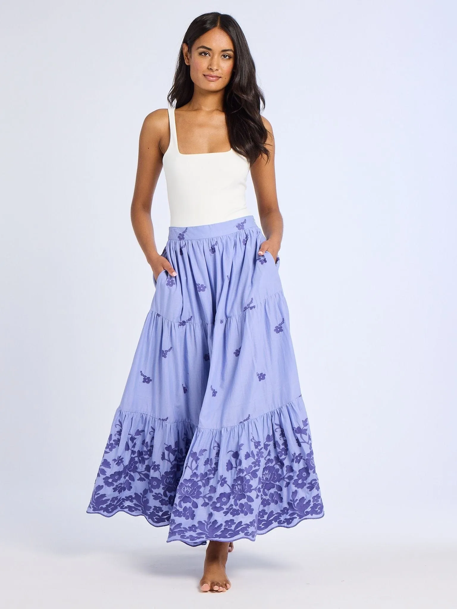 Paola Skirt in Periwinkle Embroidery sold by MILLE product image thumbnail 3
