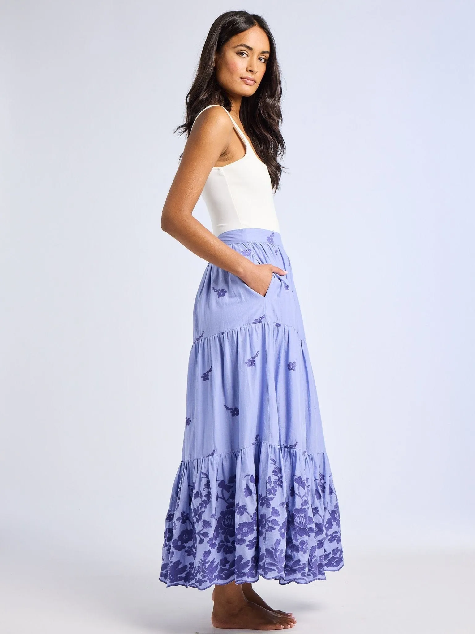 Paola Skirt in Periwinkle Embroidery sold by MILLE product image thumbnail 5