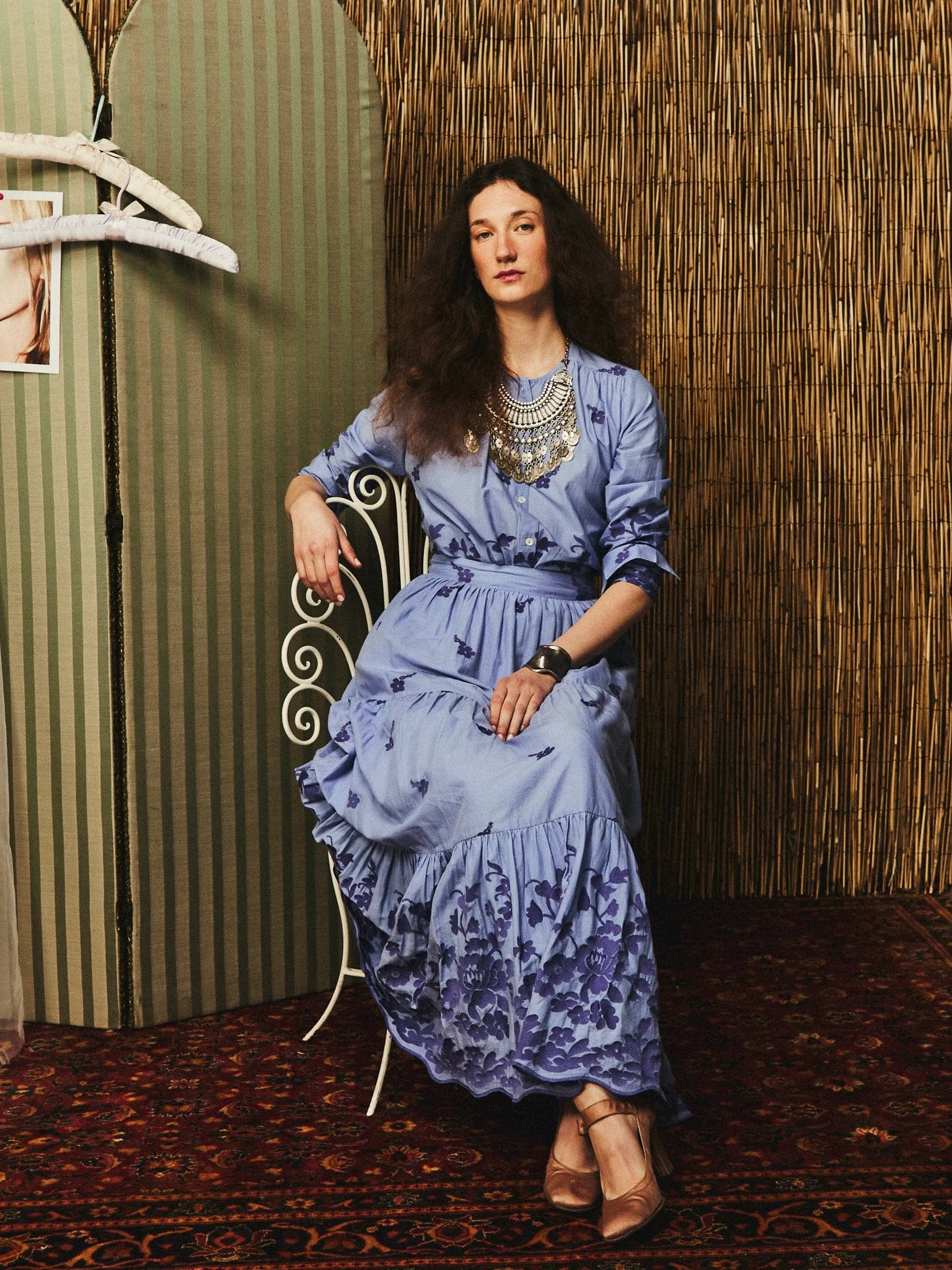 Paola Skirt in Periwinkle Embroidery sold by MILLE