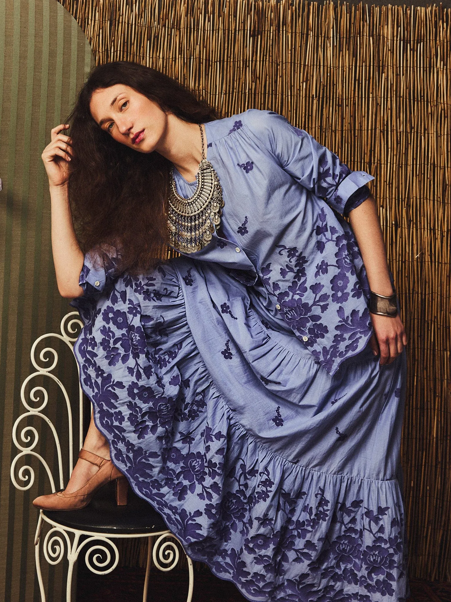 Paola Skirt in Periwinkle Embroidery sold by MILLE product image thumbnail 2