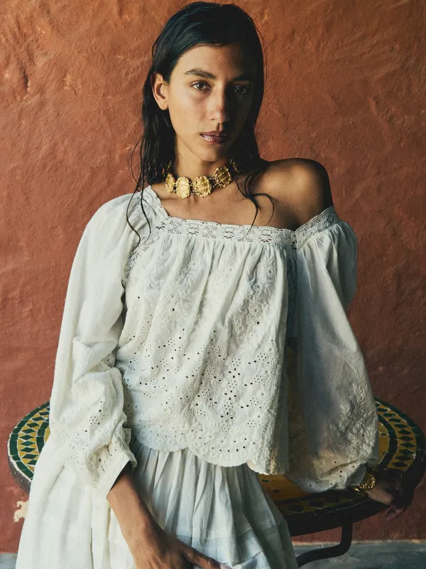 Maureen Top in White Eyelet sold by MILLE