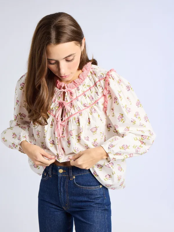 Colette Top in Rose Block Print sold by MILLE