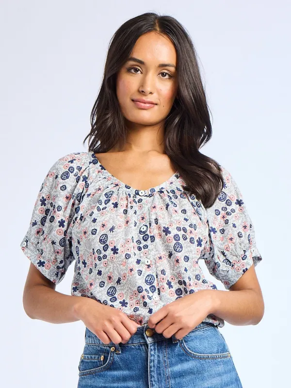 Naomi Top in Navy Floral sold by MILLE