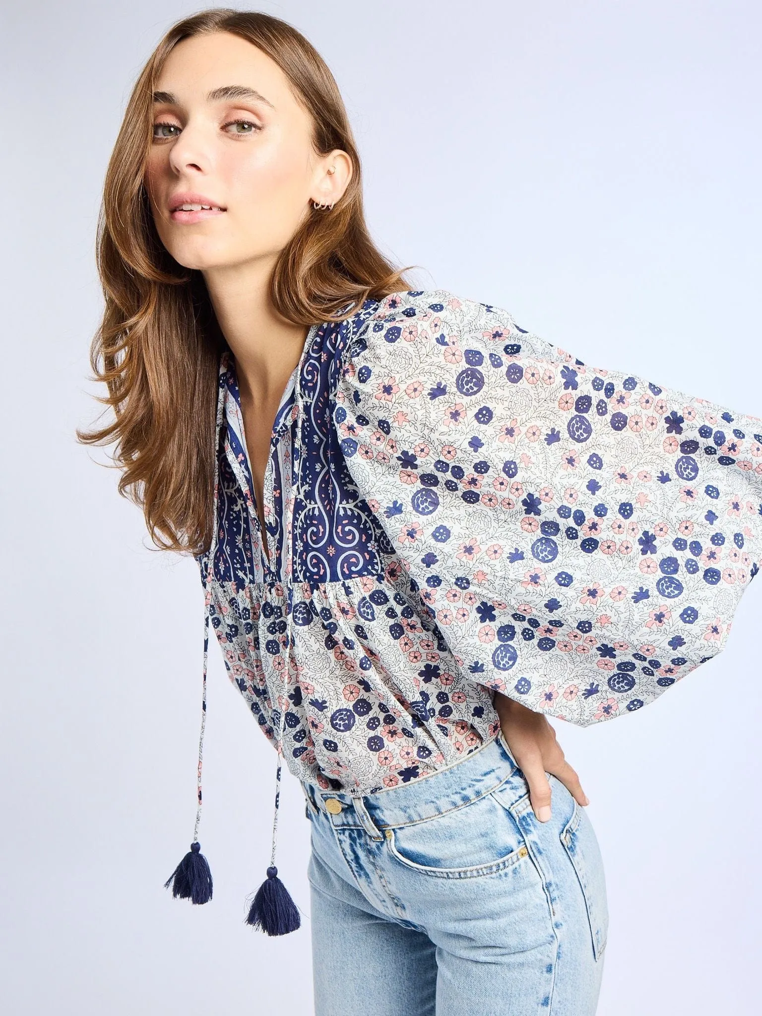 Charlie Top in Navy Floral sold by MILLE