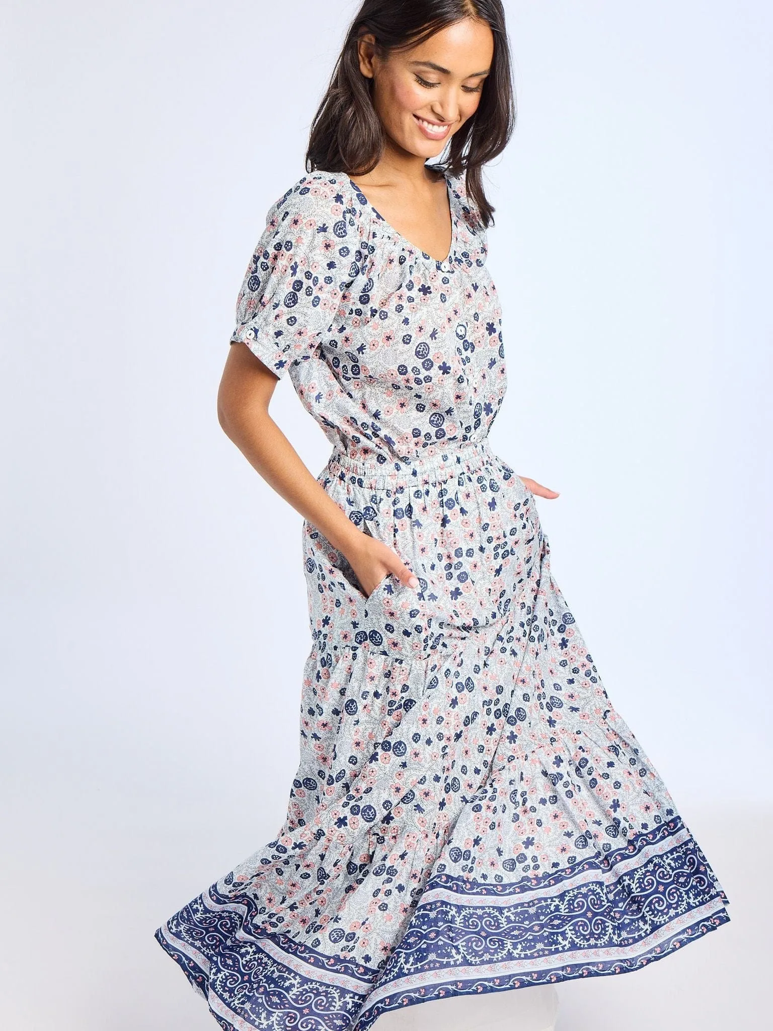 Paola Skirt in Navy Floral sold by MILLE