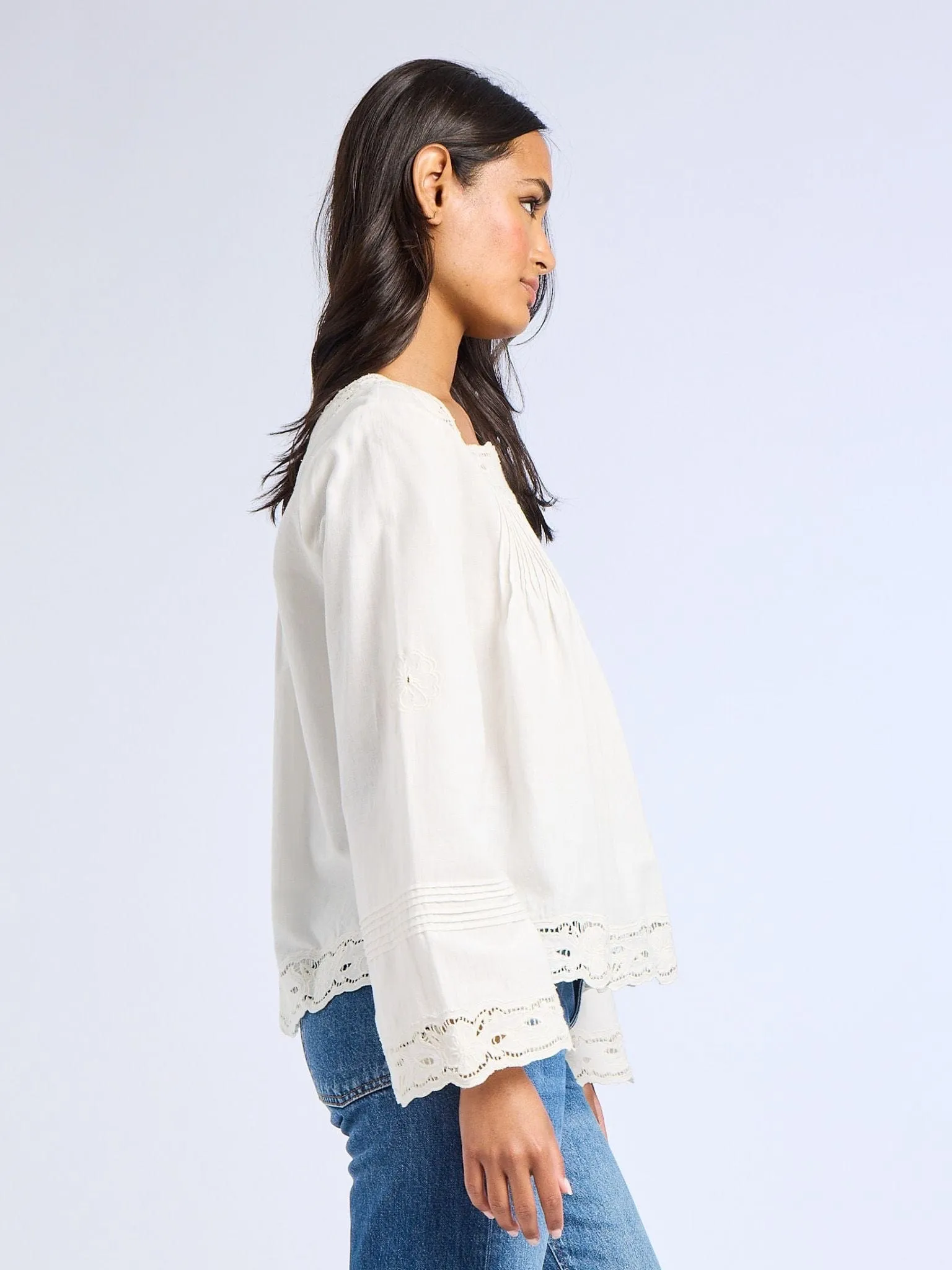 Melba Top in White Embroidered Linen sold by MILLE product image thumbnail 5
