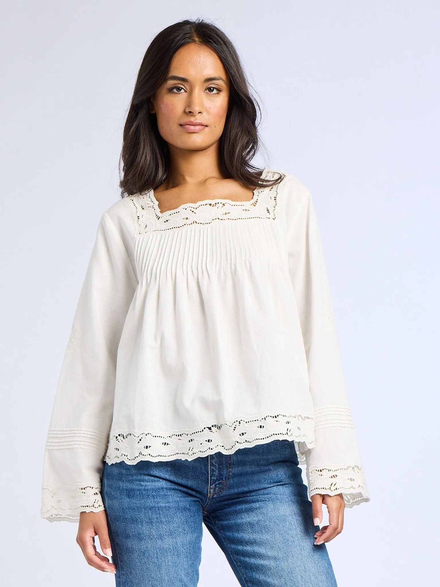 Melba Top in White Embroidered Linen sold by MILLE product image thumbnail 4