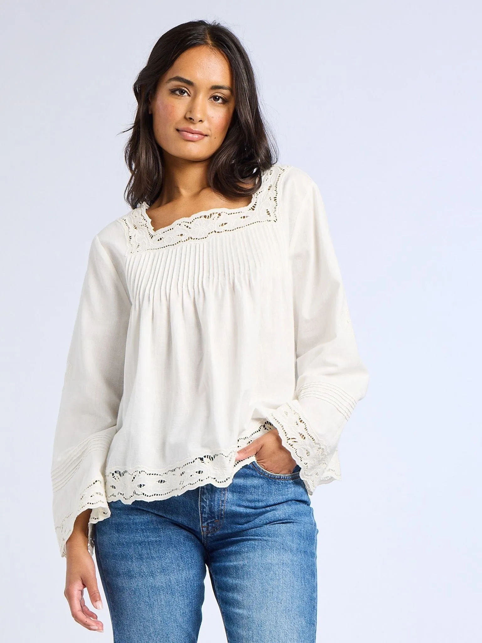 Melba Top in White Embroidered Linen sold by MILLE product image thumbnail 2