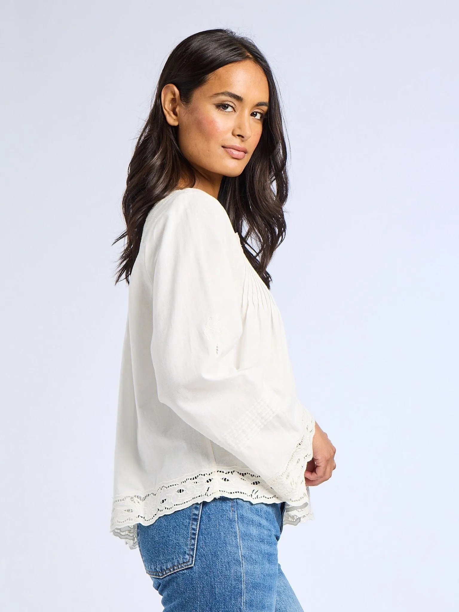 Melba Top in White Embroidered Linen sold by MILLE product image thumbnail 3