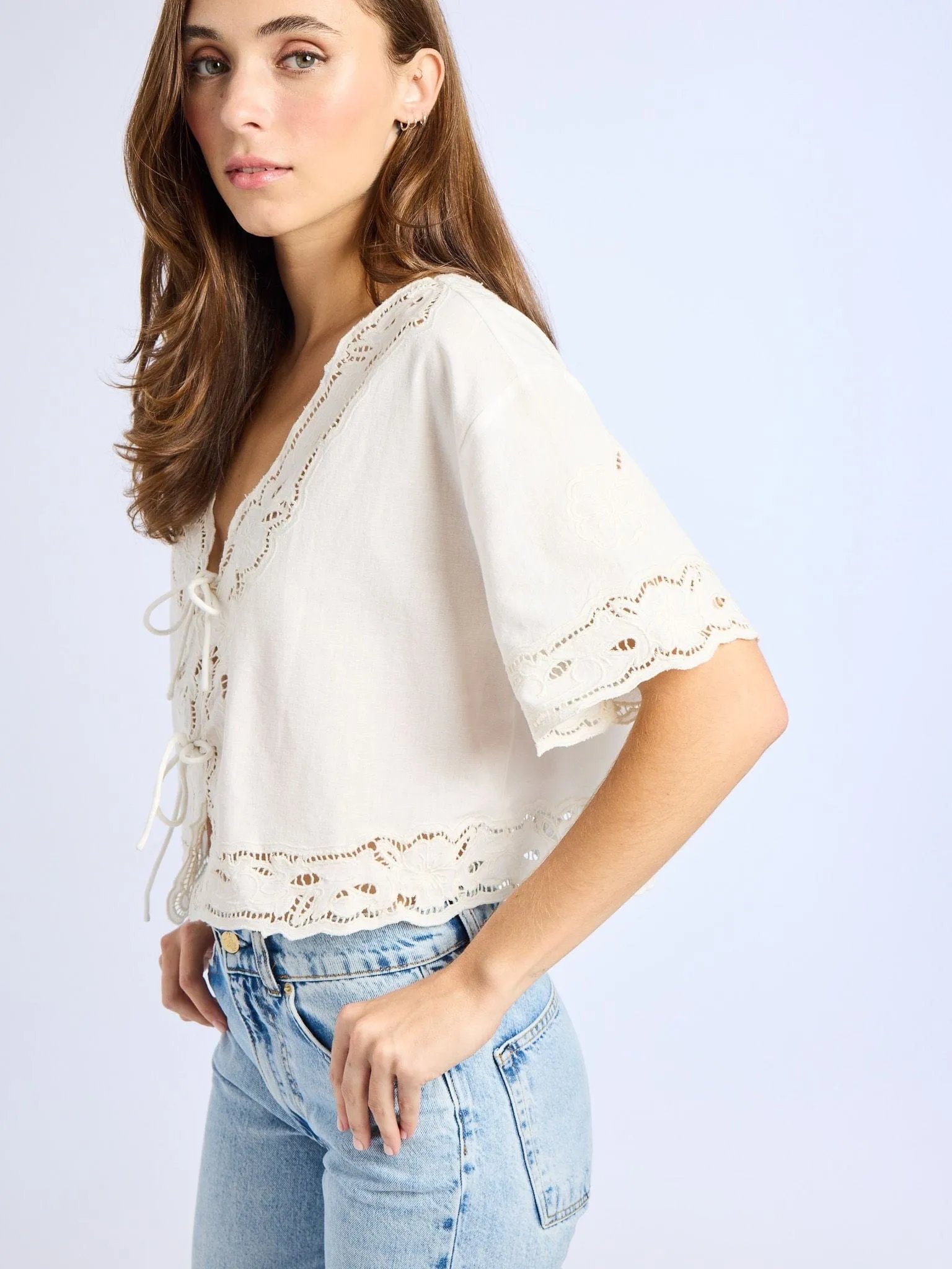 Sara Top in White Embroidered Linen sold by MILLE product image thumbnail 5