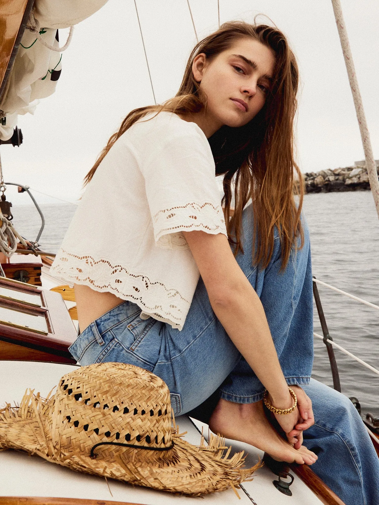 Sara Top in White Embroidered Linen sold by MILLE