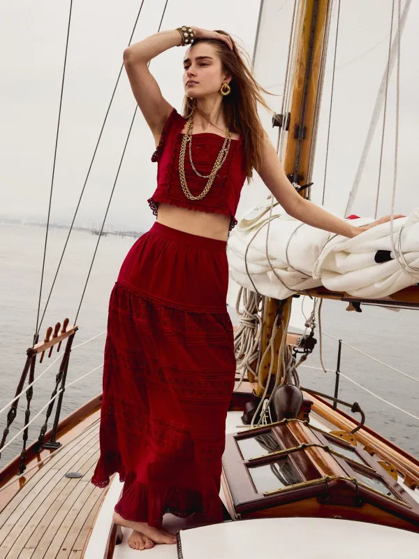 Leni Skirt in Cherry Lace sold by MILLE