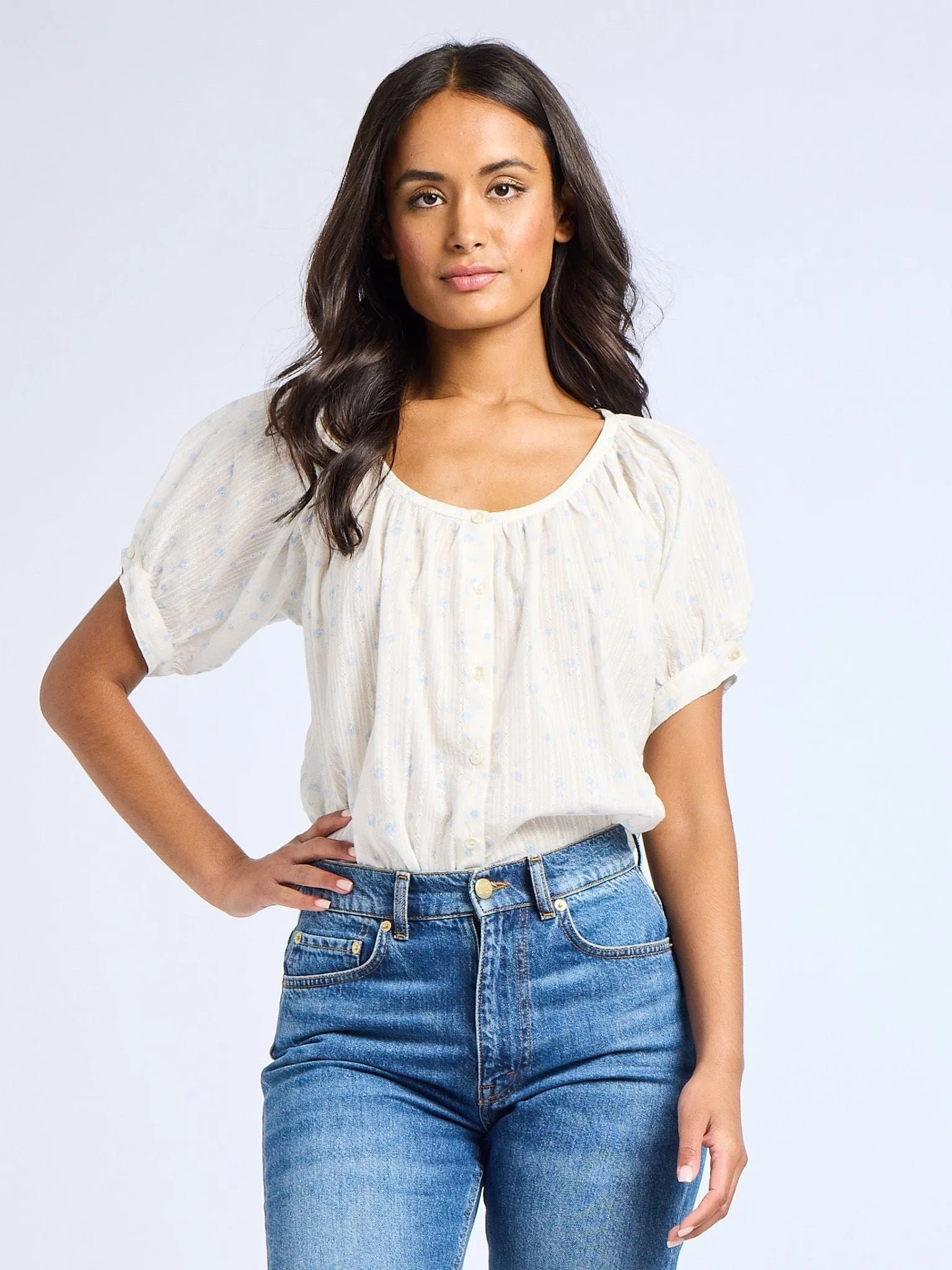 Naomi Top in Blue Flora sold by MILLE