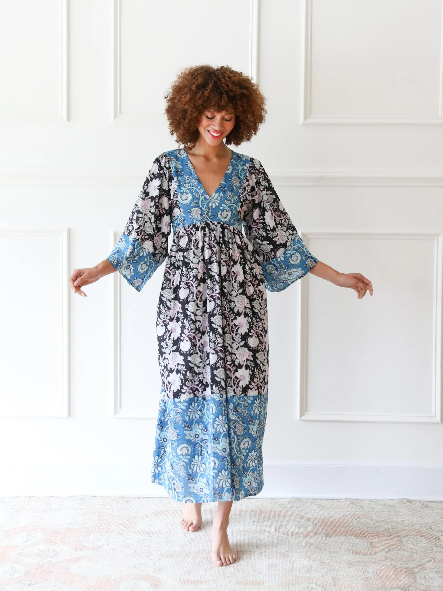 Adele Dress in French Blue Patchwork sold by MILLE product image thumbnail 2