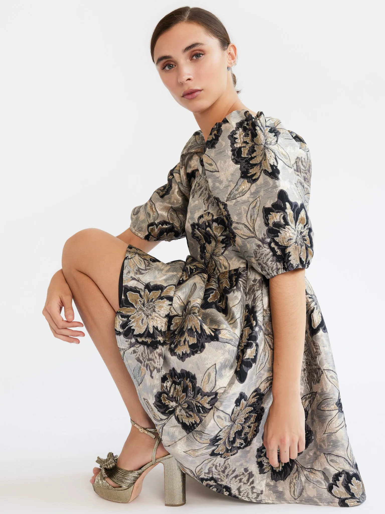 Nina Dress in Black Brocade sold by MILLE product image thumbnail 5