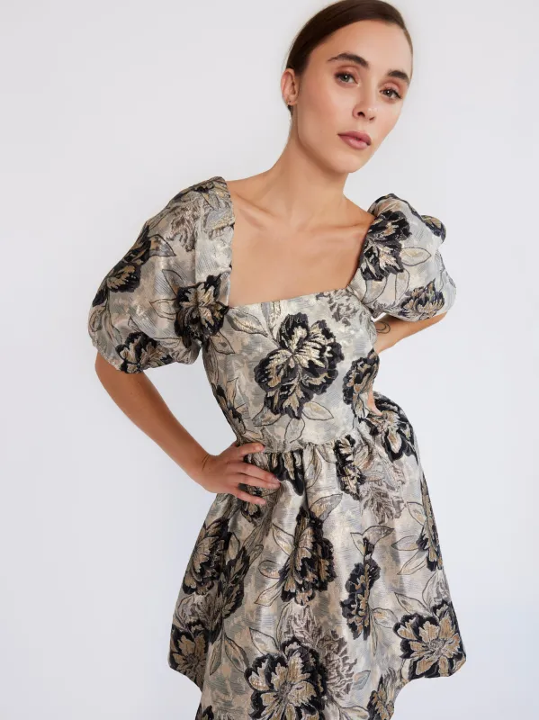 Nina Dress in Black Brocade made by MILLE