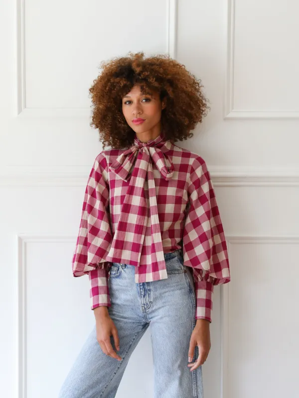Gigi Top in Raspberry Plaid sold by MILLE
