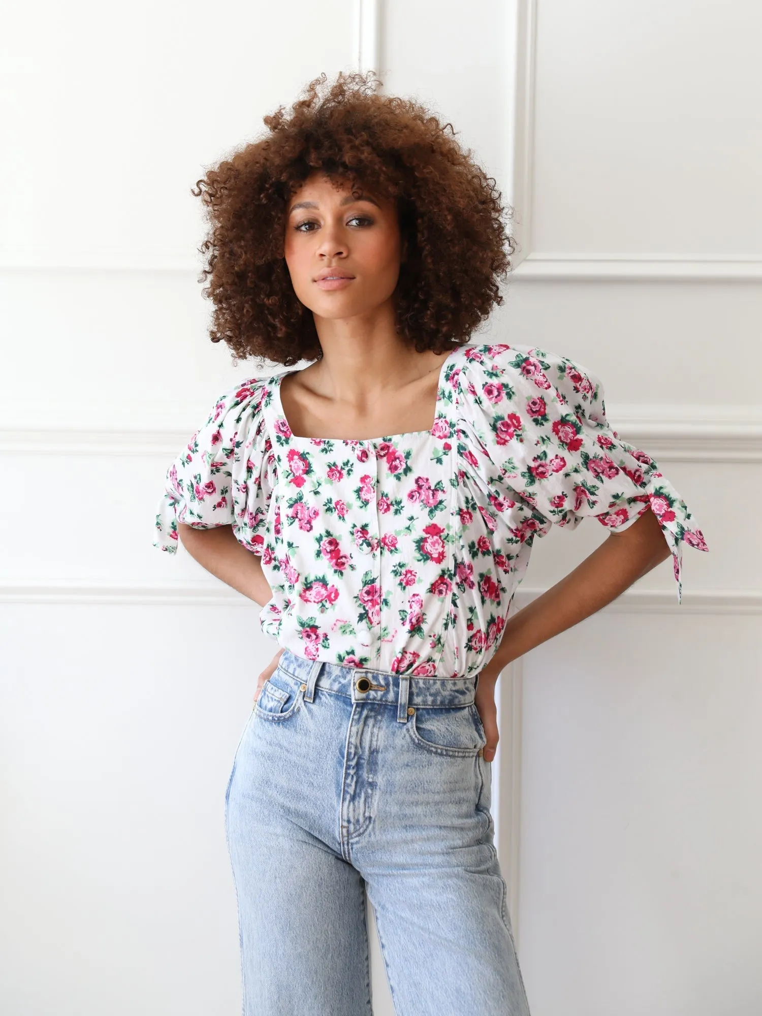 Evelyn Top in Pink Roses sold by MILLE
